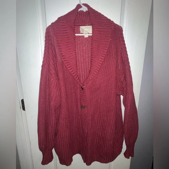 Evy’s Tree 1X The Annabelle Cranberry Colored Long Cardigan - Picture 1 of 5